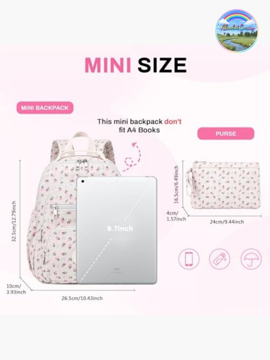 Corduroy Mini Backpack for Women with Wallet and Luggage Strap main image 6